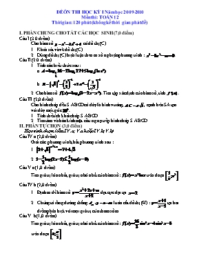 Đề ôn thi học kỳ I môn thi Toán 12 - Đề số 4